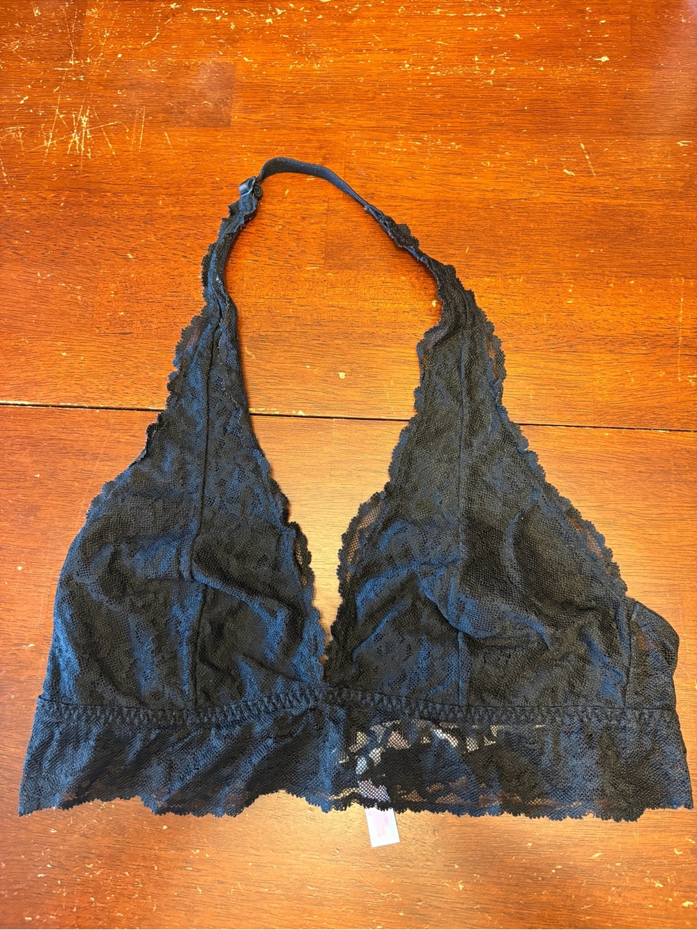Pink Black Lace Bralette with Scalloped Trim